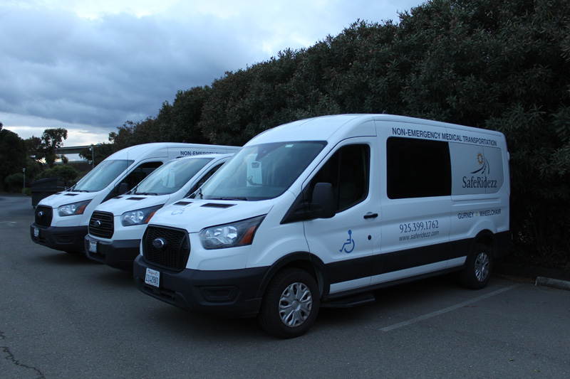 Saferidezz fleet of non emergency medical transportation vehicles ready at sunrise.